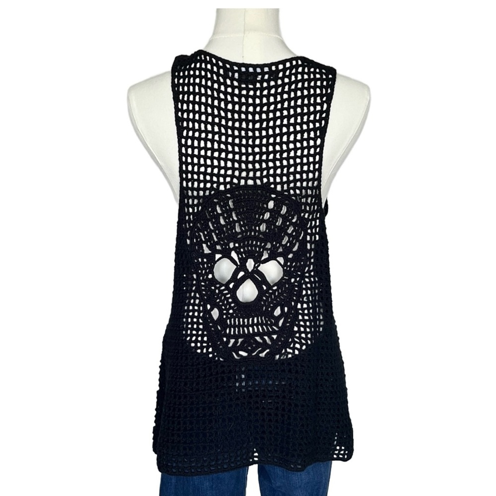 Skull Cashmere Black Crochet Tank Top Size S